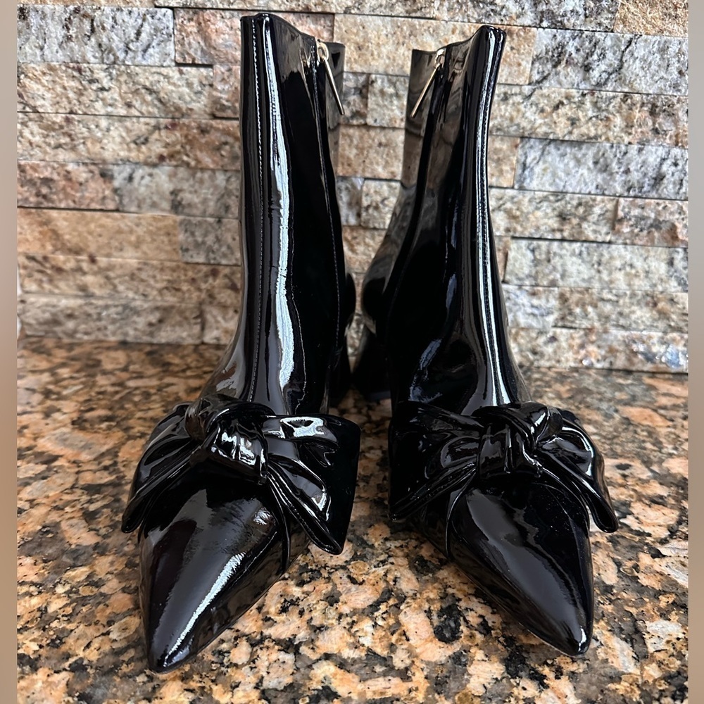 Larroude Mini Black Booties With Bow Detail